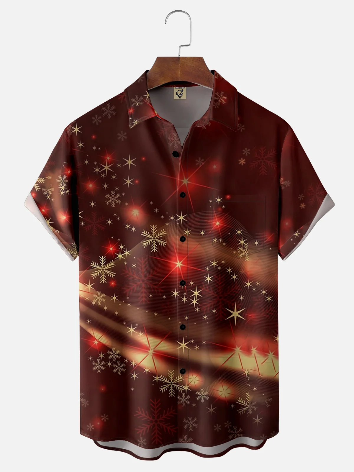 Moisture-wicking Christmas Abstract Snowflake Chest Pocket Hawaiian Shirt