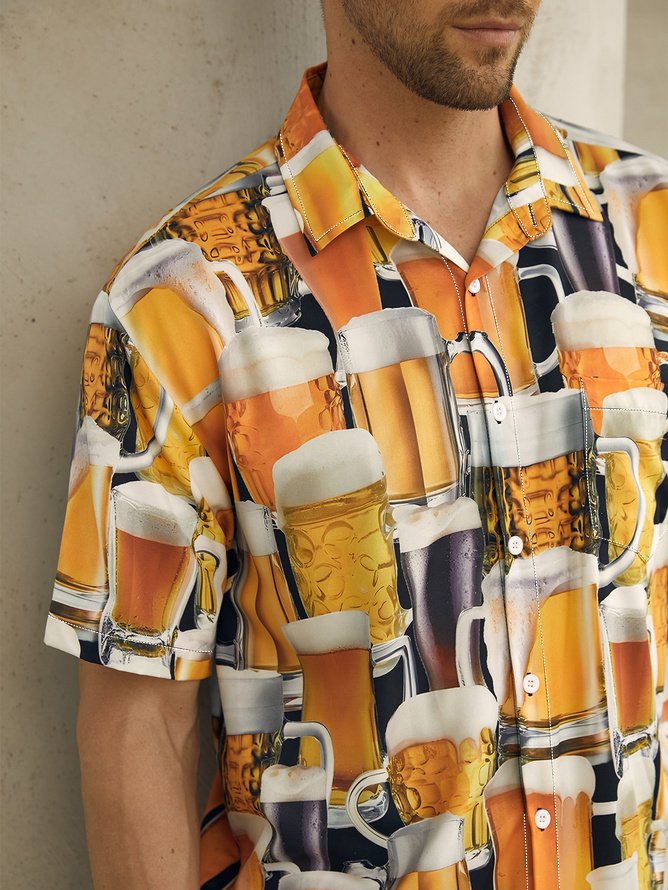 Hardaddy Beer Chest Pockets Short Sleeve Hawaiian Shirts