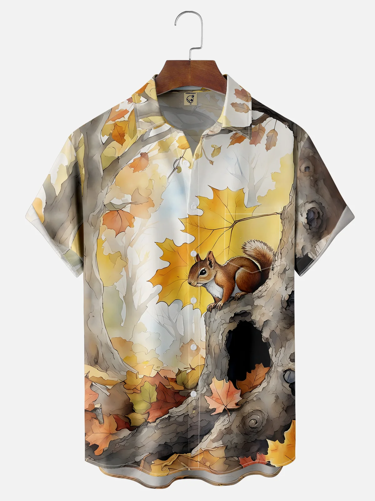 Moisture-wicking Thanksgiving Maple Leaf Squirrel Chest Pocket Hawaiian Shirt