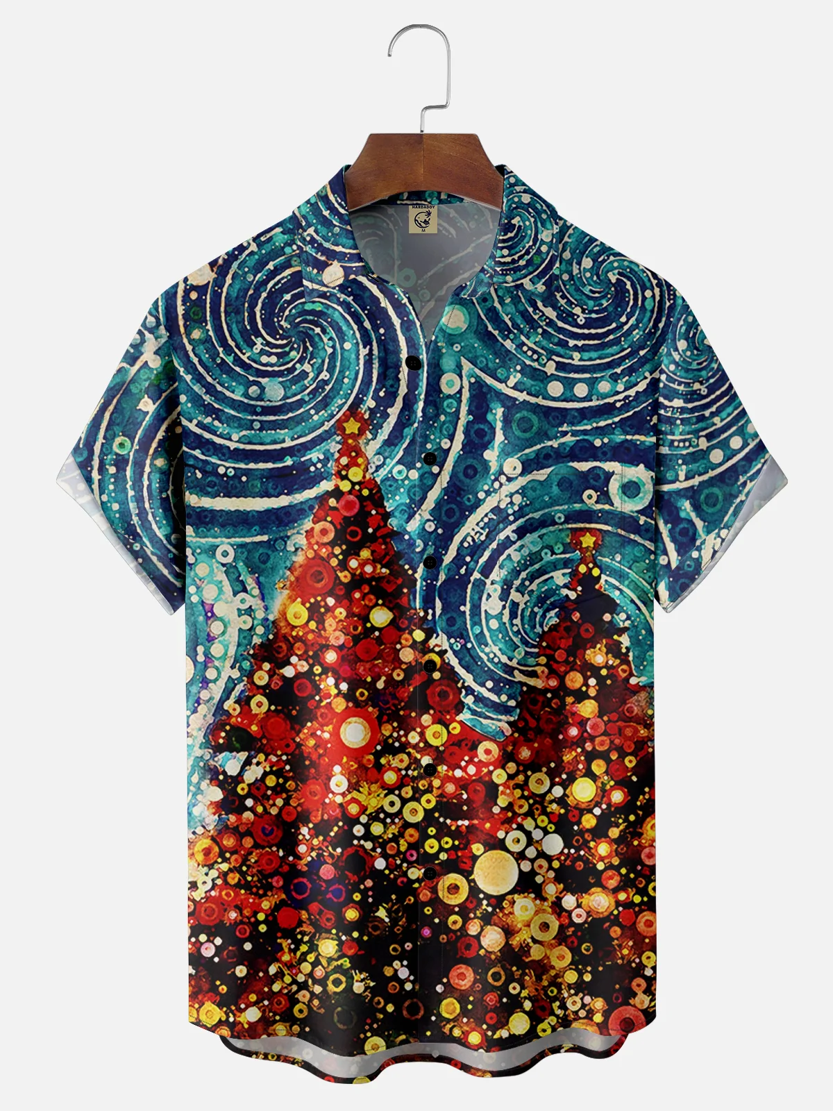 Moisture-wicking Christmas Tree Art Abstract Print Pocket Casual Shirt