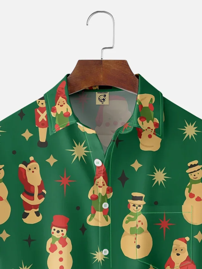 Tall Size Moisture-wicking Christmas Santa Chest Pocket Hawaiian Shirt