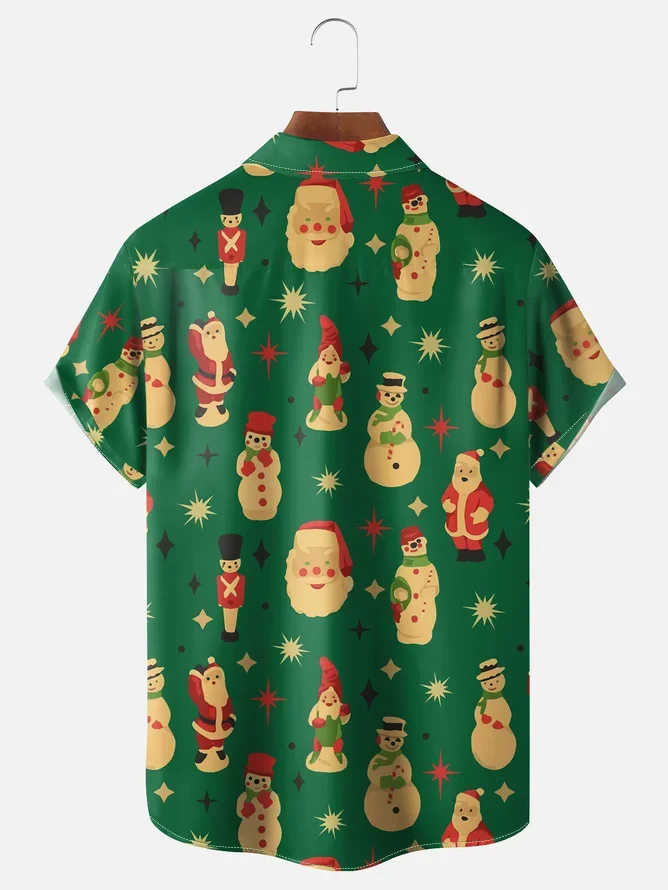 Tall Size Moisture-wicking Christmas Santa Chest Pocket Hawaiian Shirt