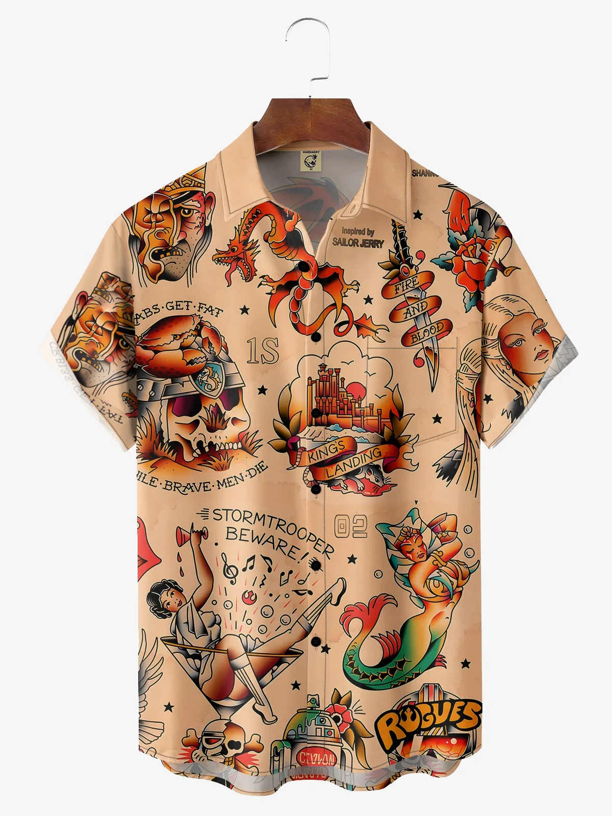 Hardaddy Tattoo Sticker Chest Pocket Short Sleeve Hawaiian Shirt