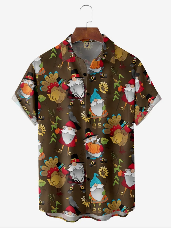 Tall Size Moisture-wicking Thanksgiving Turkeys Chest Pocket Hawaiian Shirt