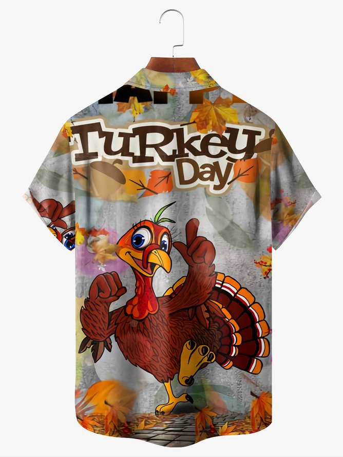 Tall Size Moisture-wicking Thanksgiving Turkeys Chest Pocket Holiday Shirt