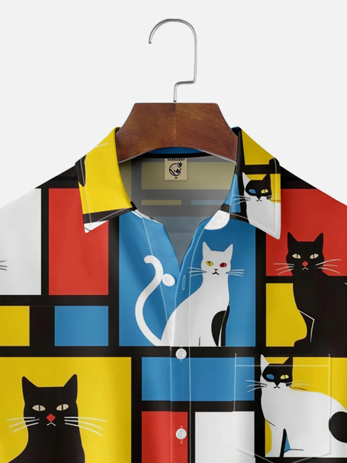 Moisture-wicking Art Painting Geomatric Cat Chest Pocket Casual Shirt