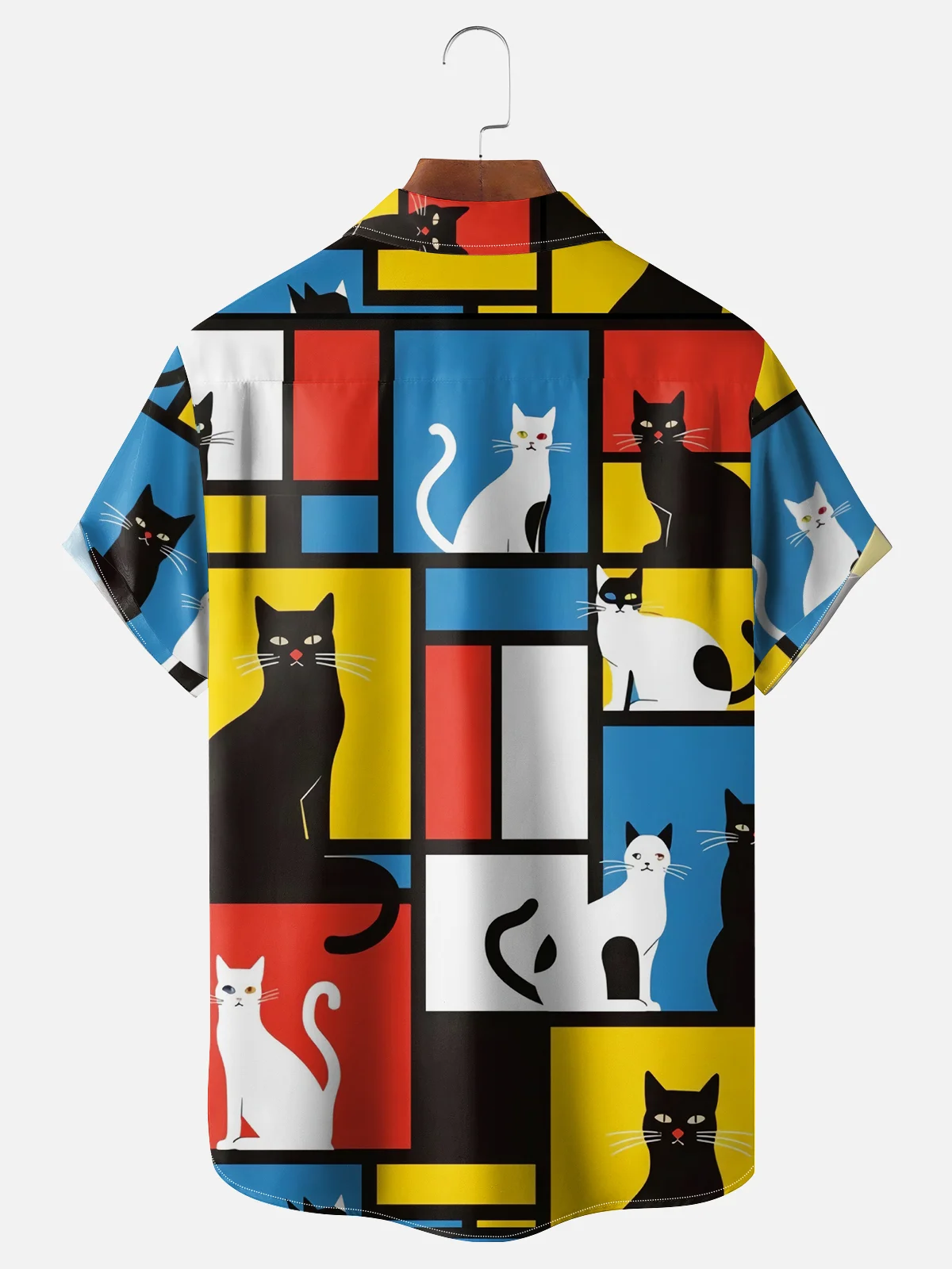 Moisture-wicking Art Painting Geomatric Cat Chest Pocket Casual Shirt