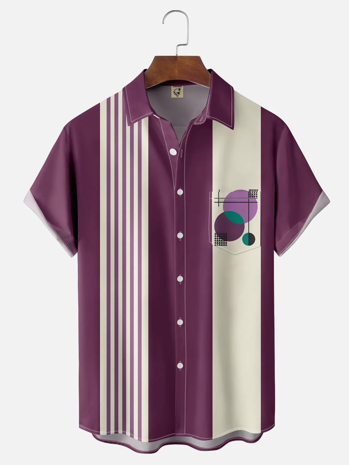 Moisture-wicking Geomatric Chest Pocket Bowling Shirt