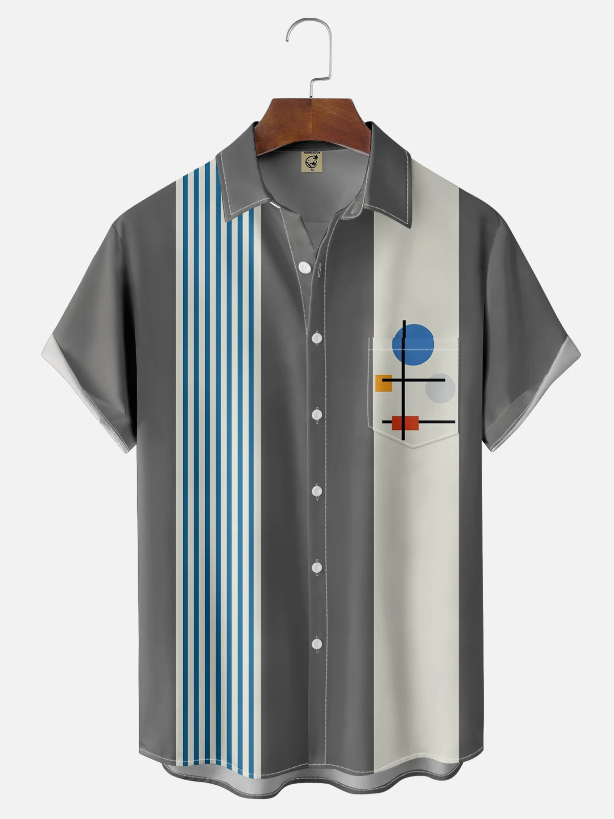 Moisture-wicking Geomatric Chest Pocket Bowling Shirt