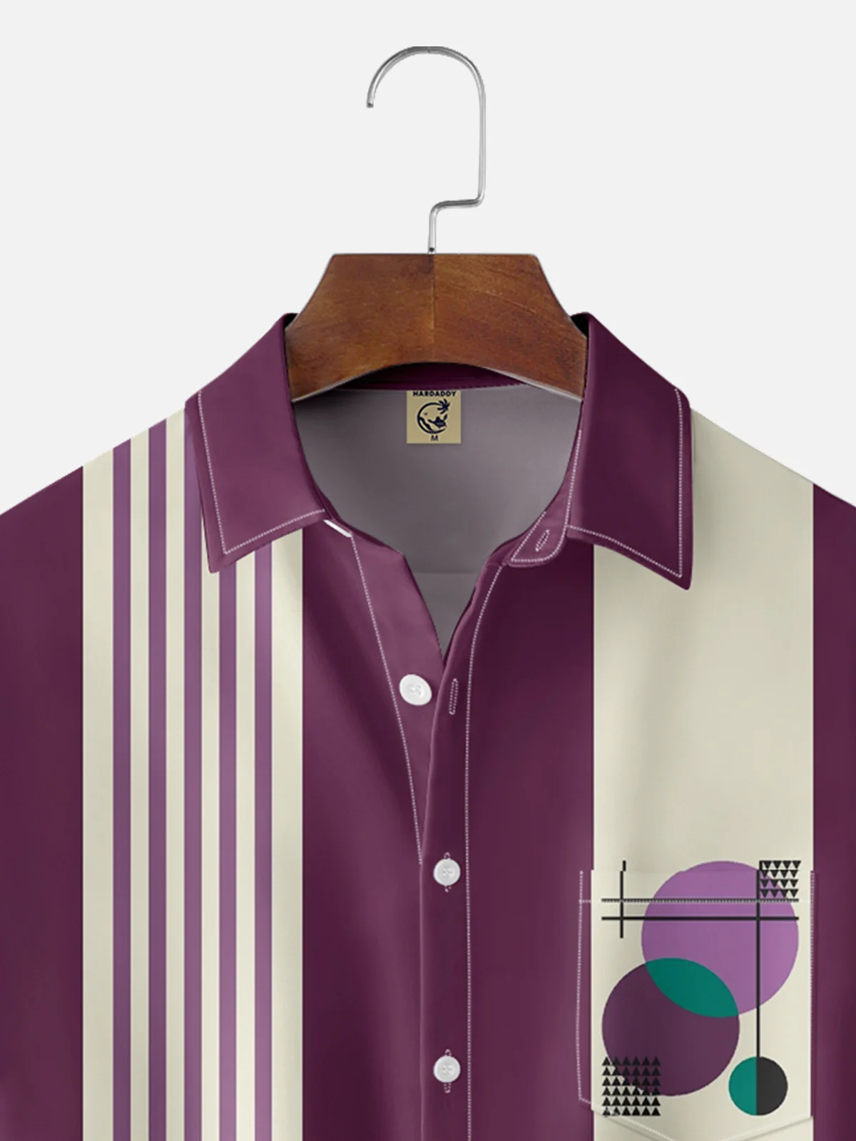 Moisture-wicking Geomatric Chest Pocket Bowling Shirt