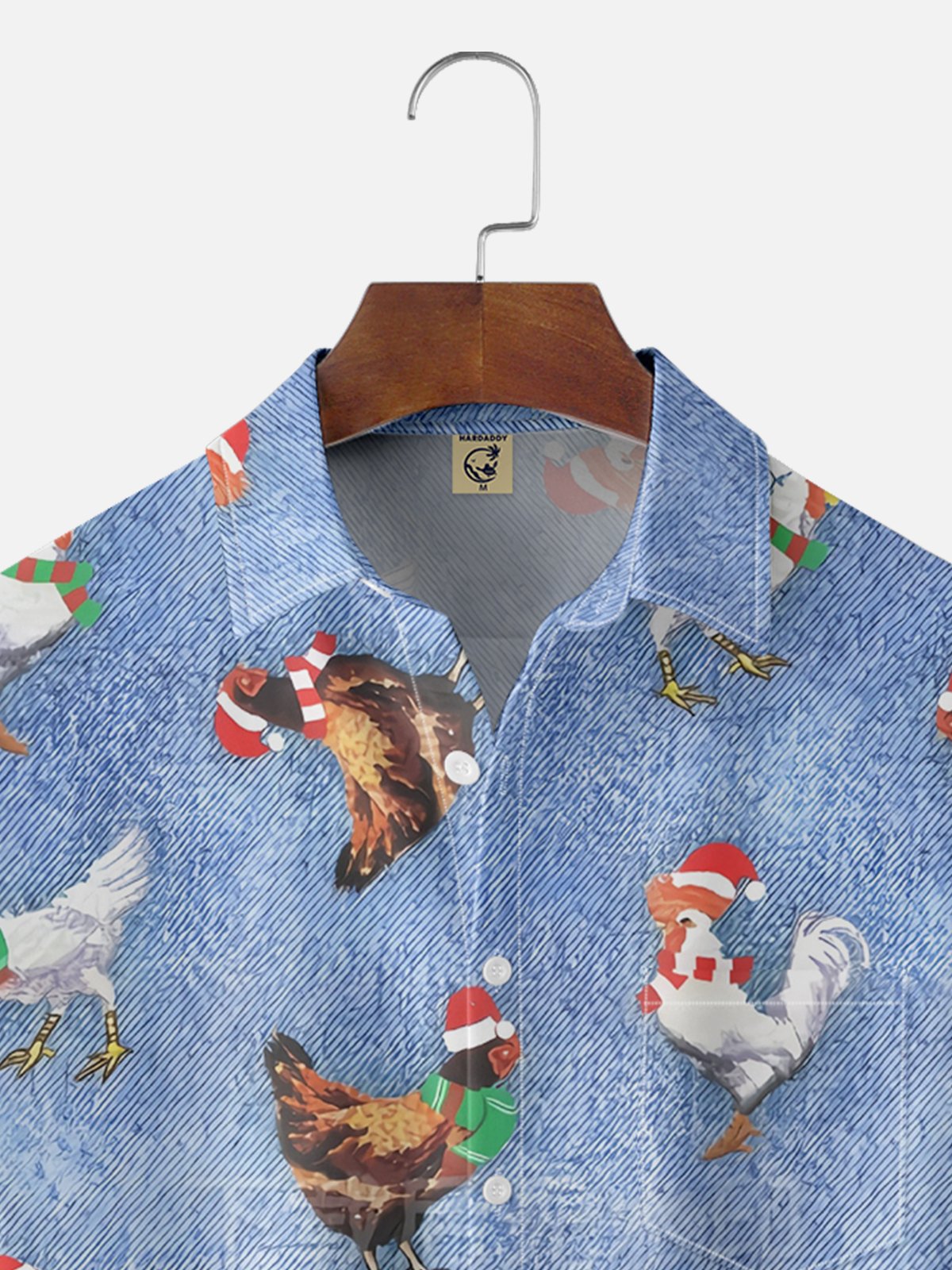 Moisture Wicking Christmas Chicken Chest Pocket Hawaiian Shirt