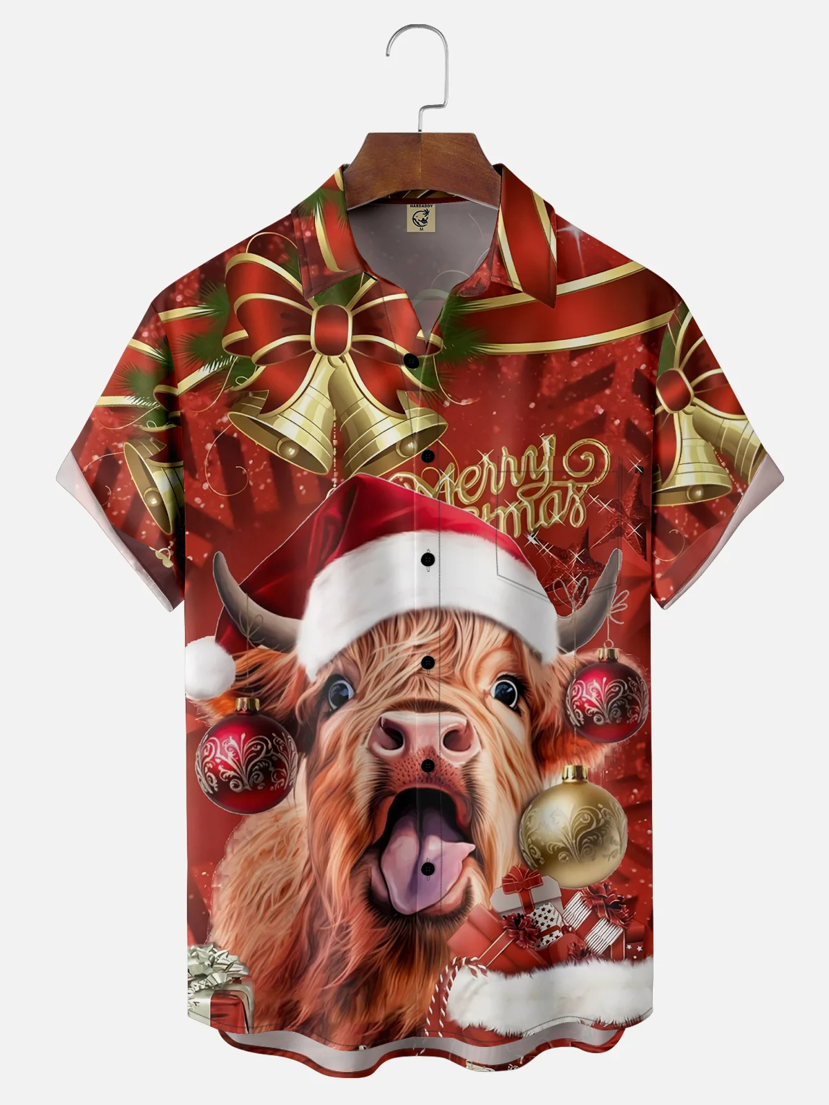 Moisture-wicking Christmas Cattle Santa Hat Fun Pocket Casual Shirt