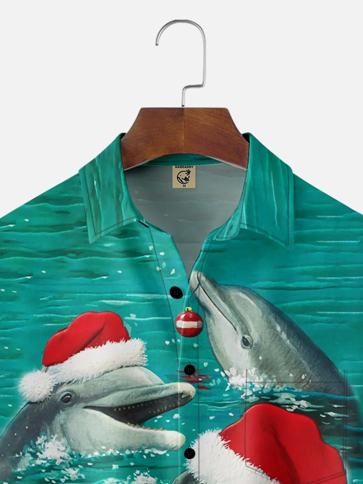 Moisture-wicking Christmas Dolphin Santa Hat Pocket Casual Shirt