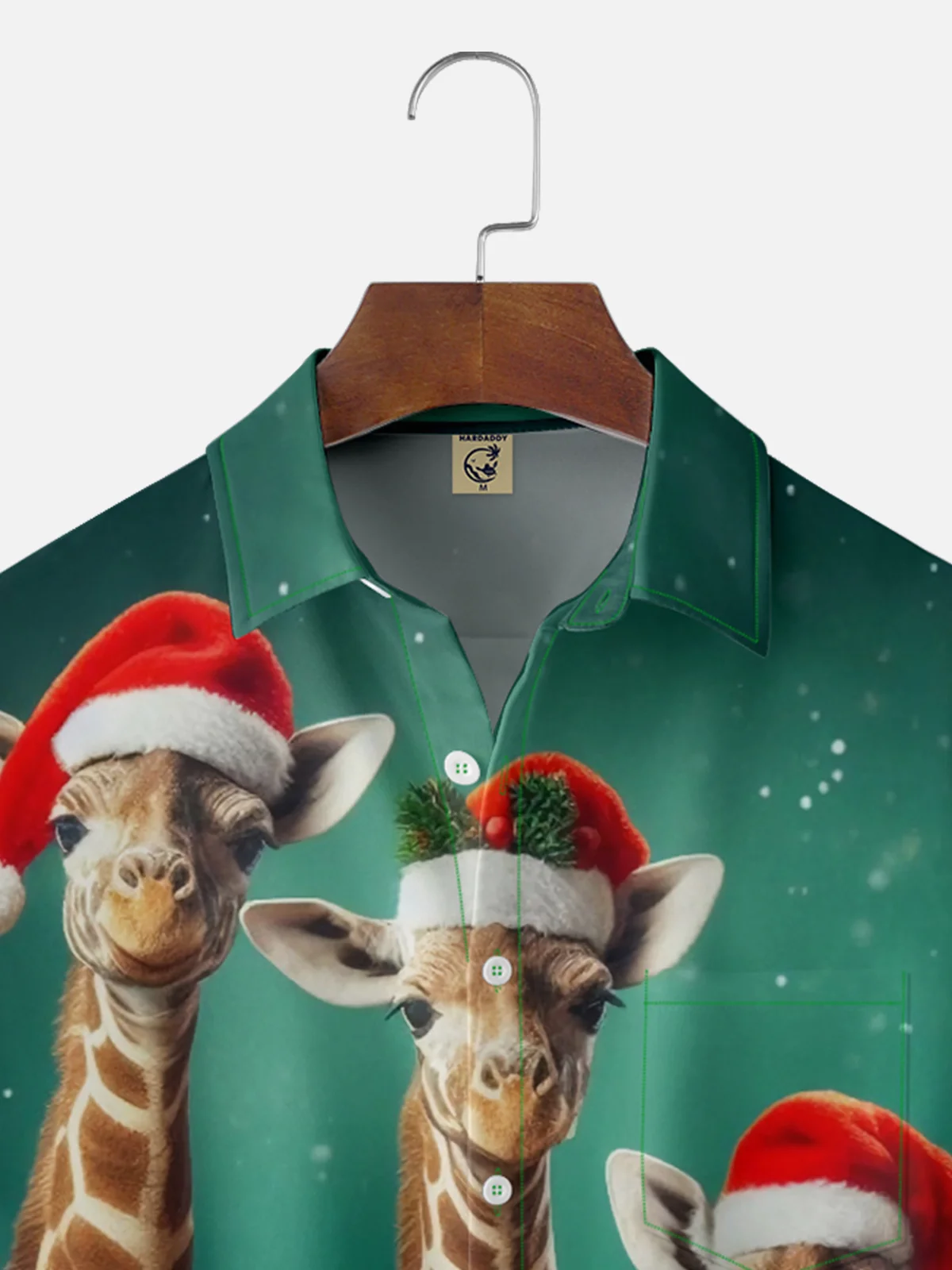 Moisture-wicking Christmas Santa Hat Giraffe Pocket Casual Shirt