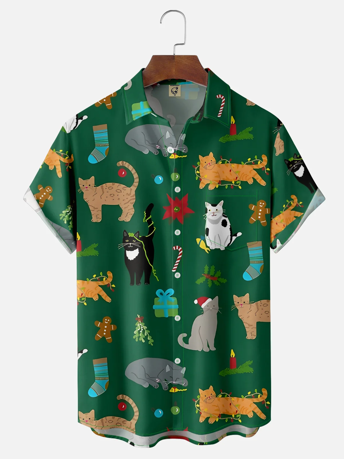 Moisture-wicking Christmas Santa Hat Cat Pocket Casual Shirt