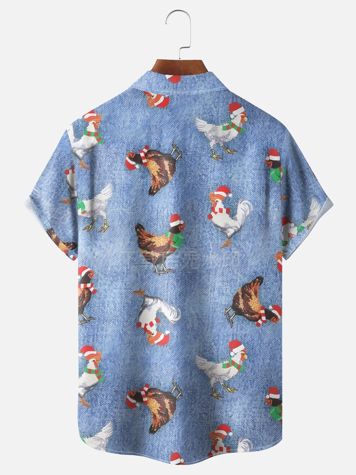 Moisture Wicking Christmas Chicken Chest Pocket Hawaiian Shirt