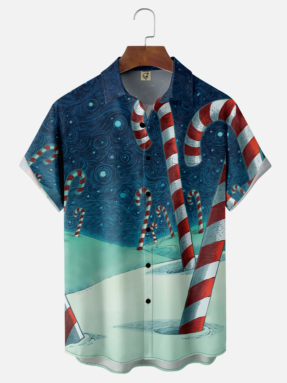 Moisture-wicking Christmas Candy Cane Starry Sky Pocket Casual Shirt