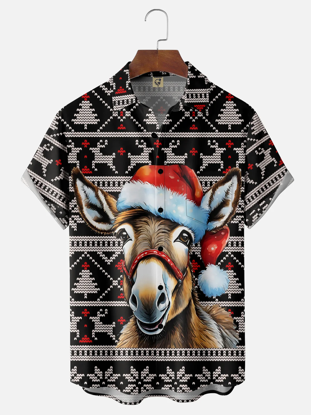 Moisture-wicking Christmas Santa Hat Donkey Pocket Casual Shirt