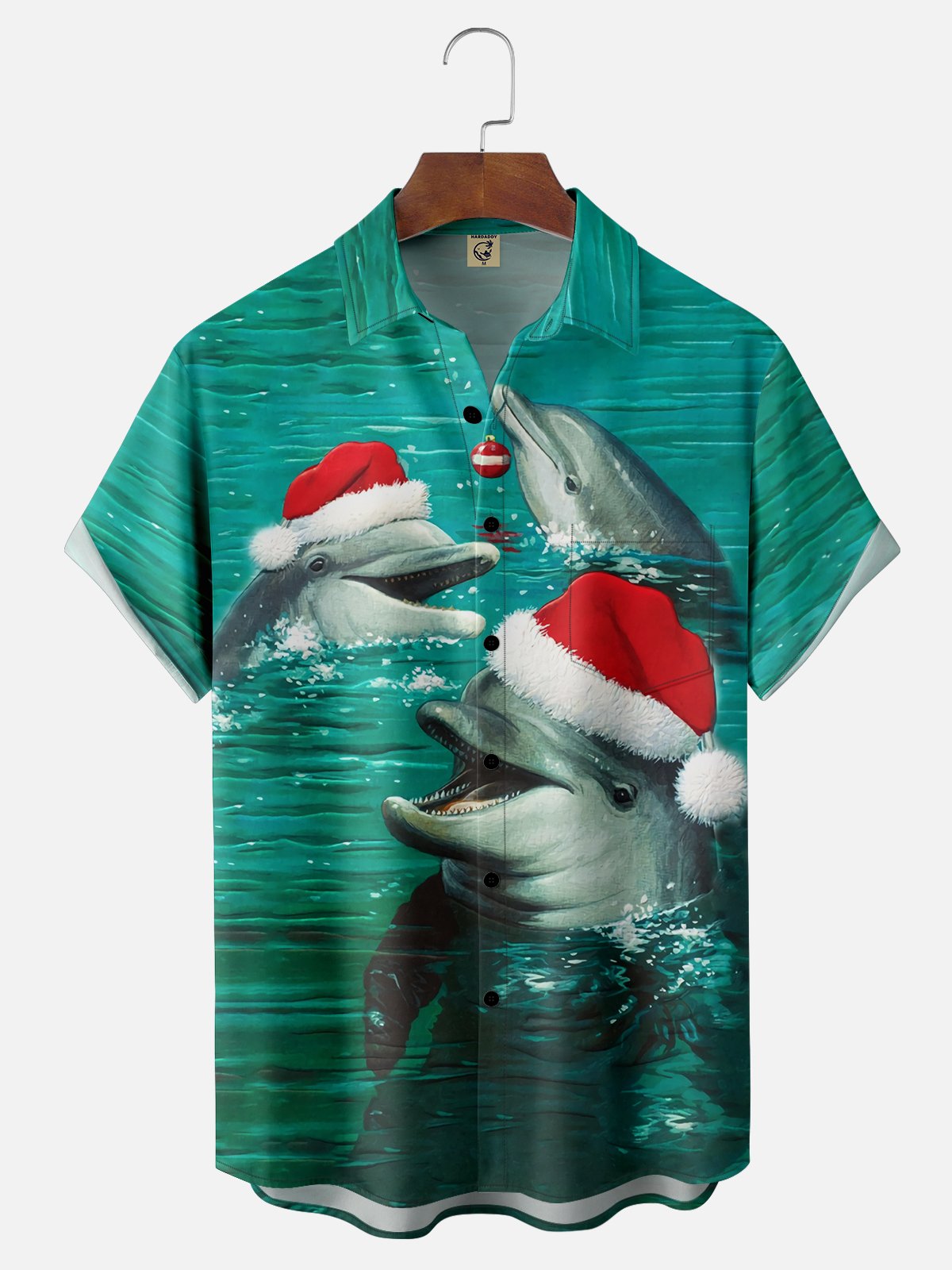 Moisture-wicking Christmas Dolphin Santa Hat Pocket Casual Shirt