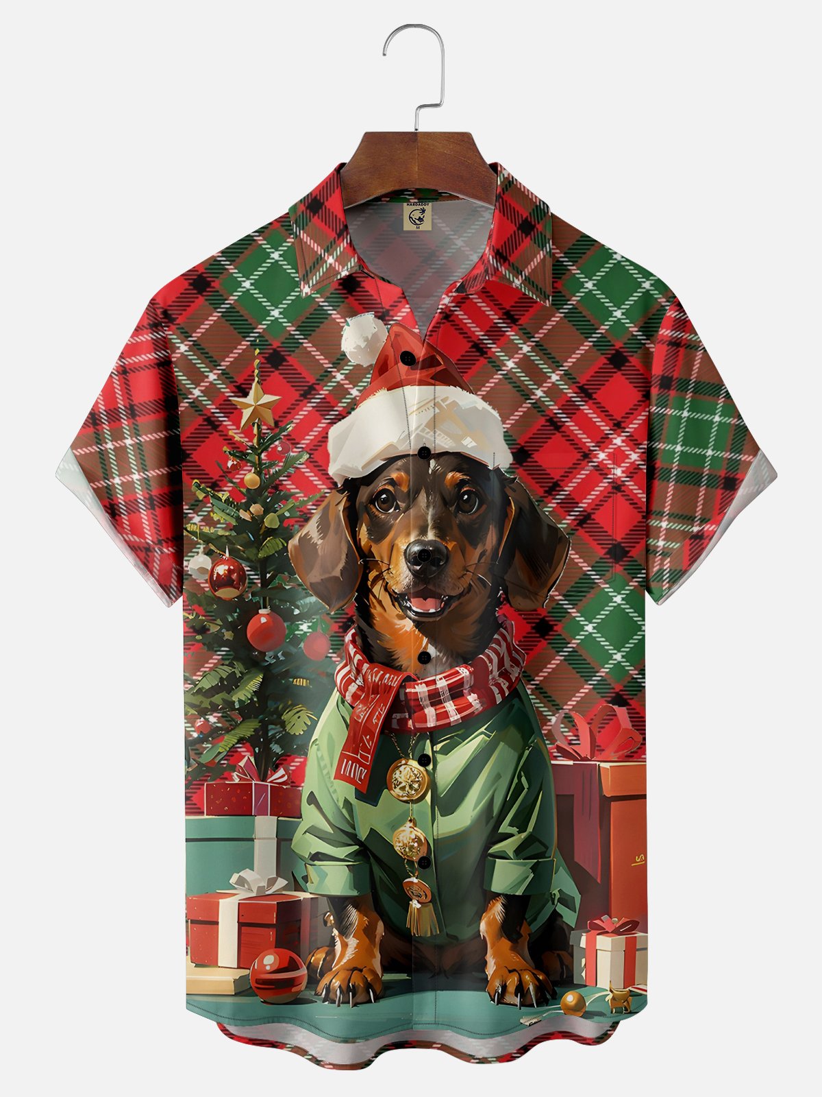 Moisture-wicking Christmas Tree Santa Hat Dog Pocket Casual Shirt