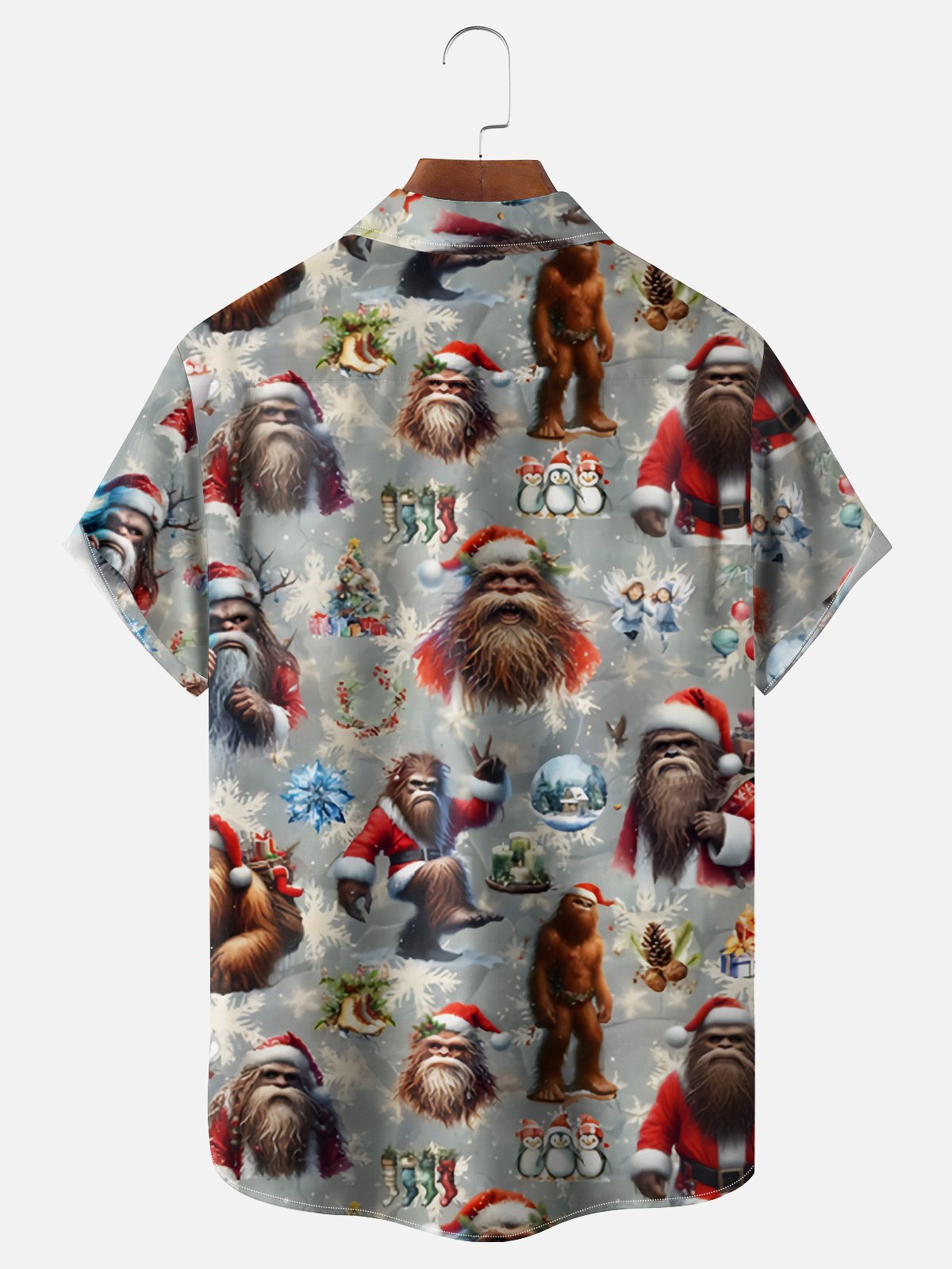 Moisture Wicking Christmas Bigfoot Chest Pocket Hawaiian Shirt