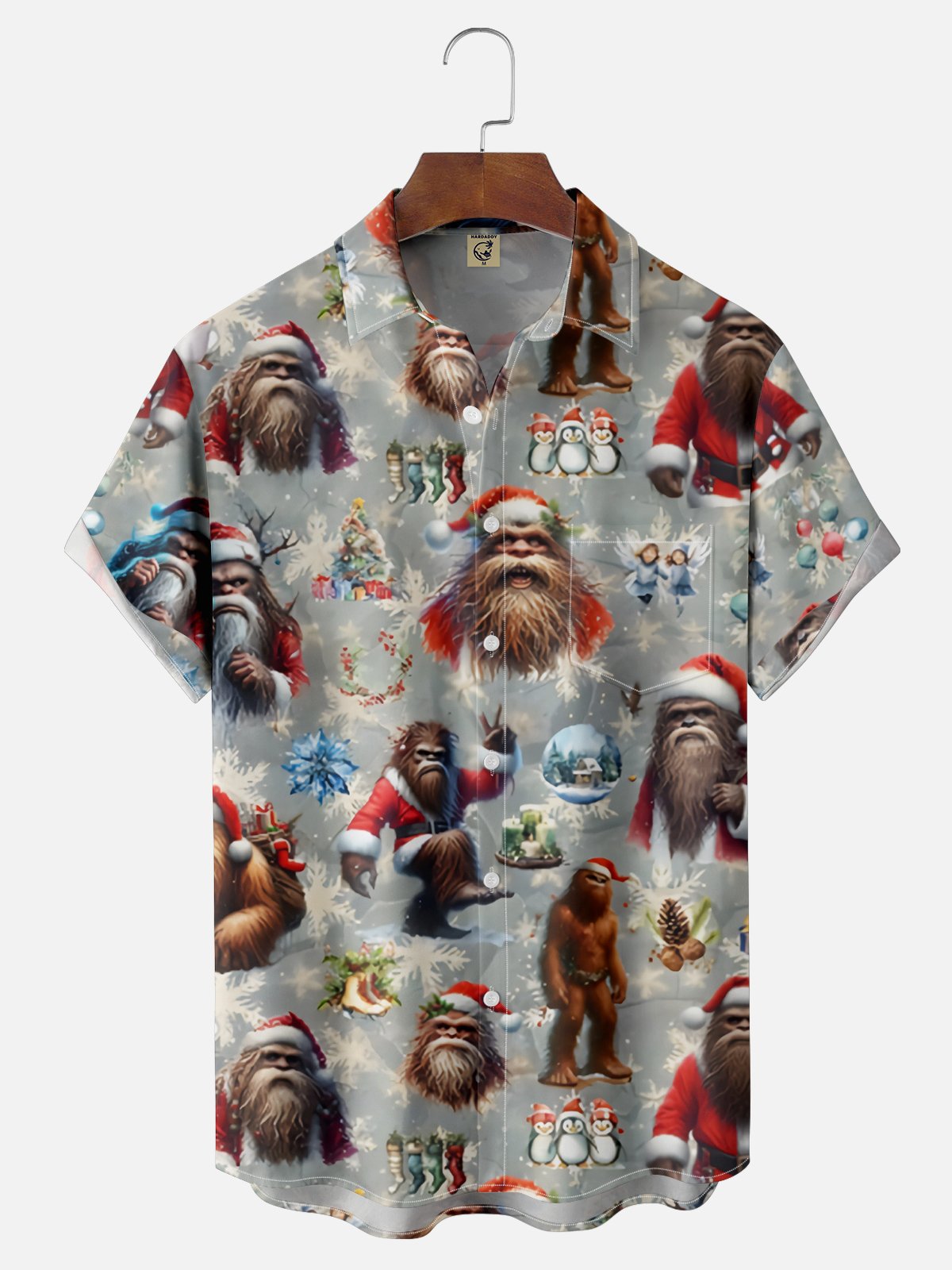 Moisture Wicking Christmas Bigfoot Chest Pocket Hawaiian Shirt