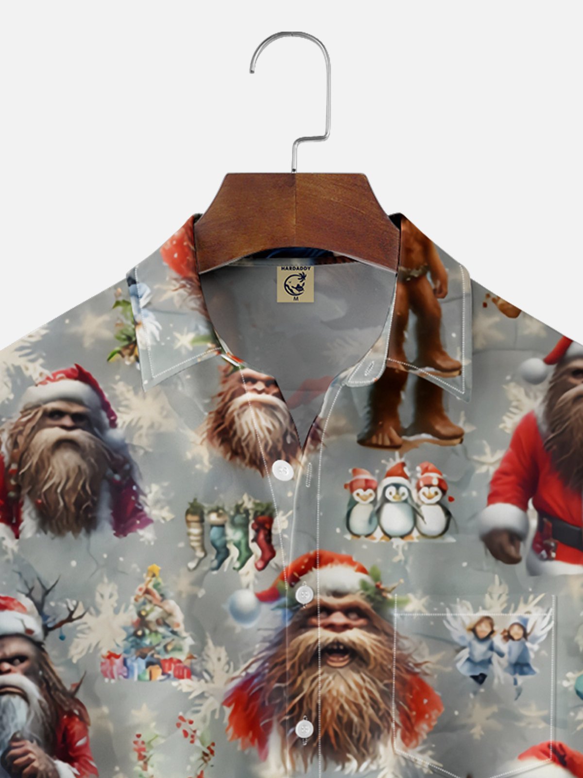 Moisture Wicking Christmas Bigfoot Chest Pocket Hawaiian Shirt