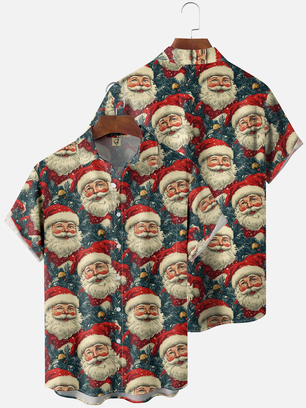 Moisture Wicking Santa Claus Chest Pocket Hawaiian Shirt