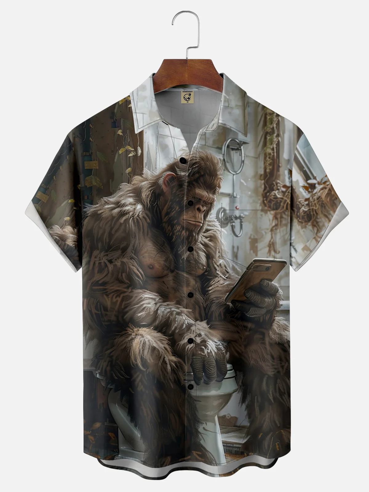 Moisture-wicking Bigfoot Reading On Toilet Funny Pocket Hawaiian Shirt