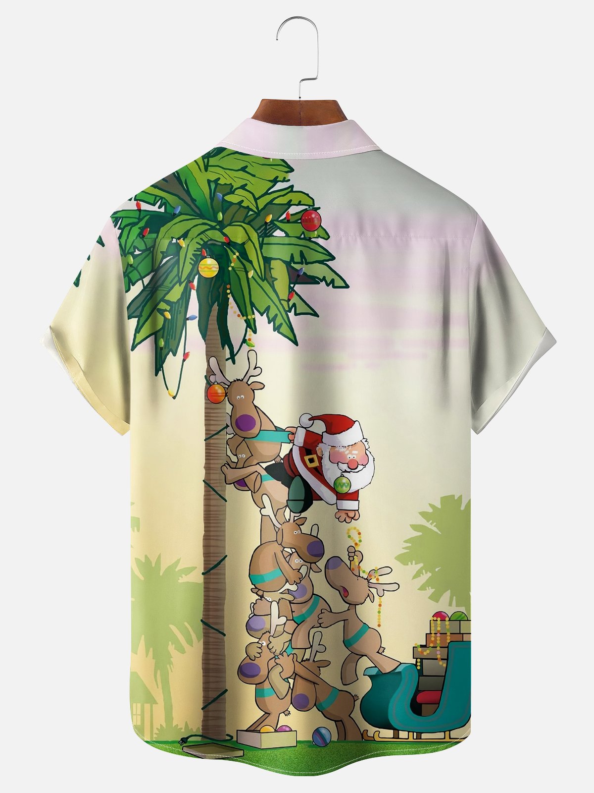 Moisture-wicking Christmas Santa Claus Elk Coconut Tree Cartoon Pocket Casual Shirt