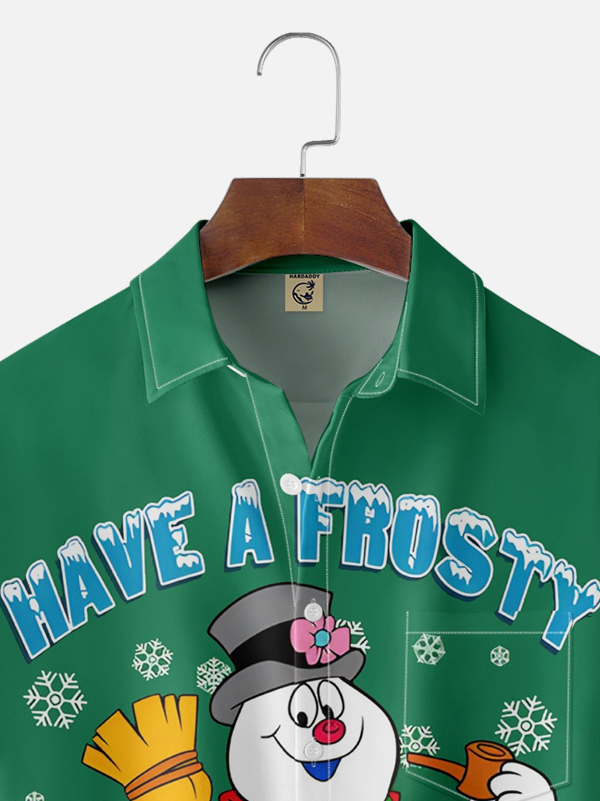 Moisture-wicking Christmas Snowman Chest Pocket Casual Shirt