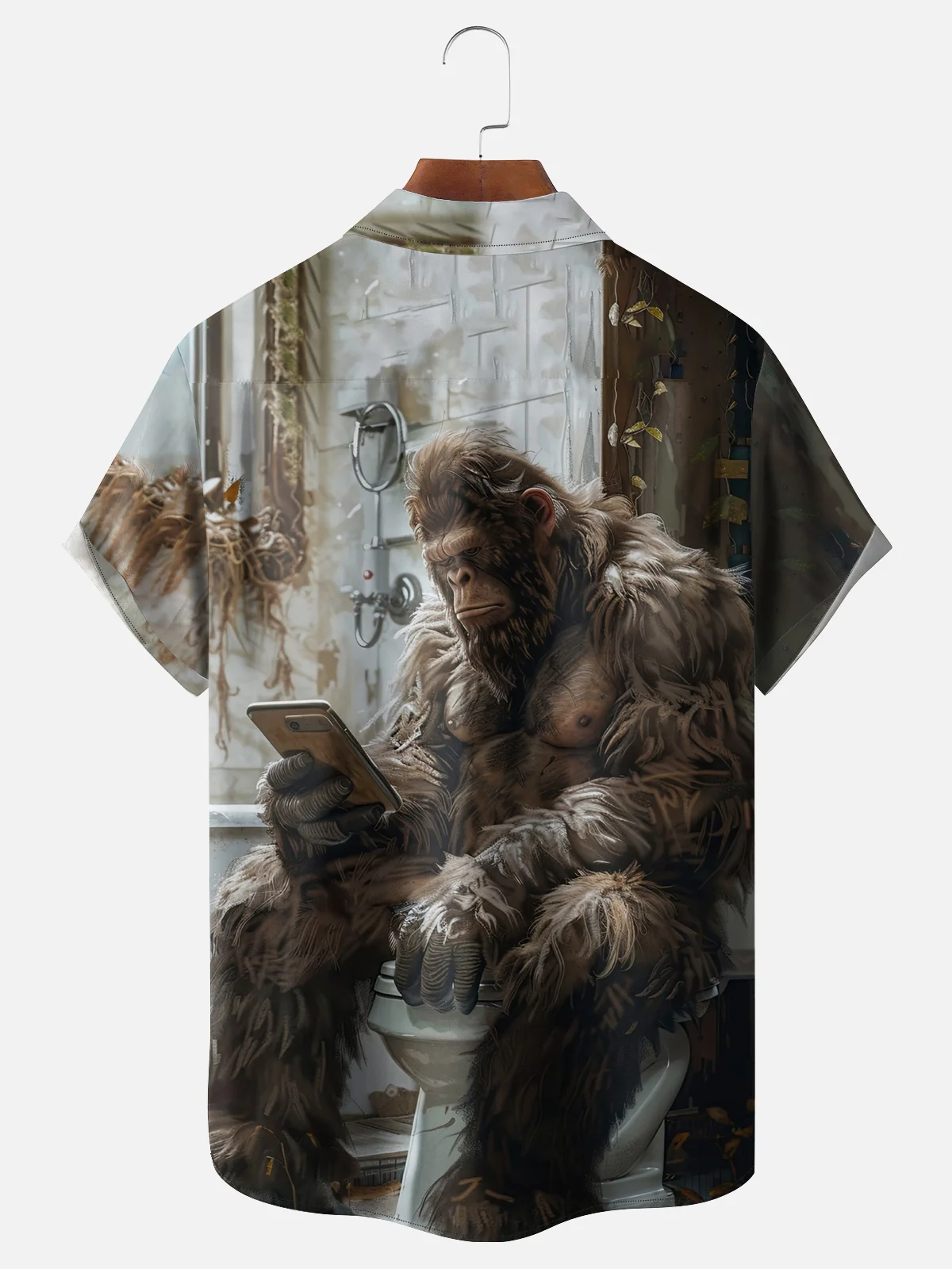 Moisture-wicking Bigfoot Reading On Toilet Funny Pocket Hawaiian Shirt