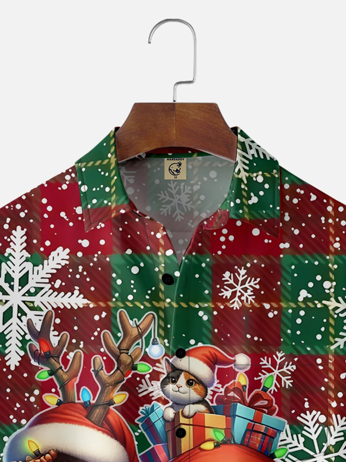 Moisture-wicking Christmas Santa Hat Dinosaur Rider Cat Snowflakes Pocket Casual Shirt