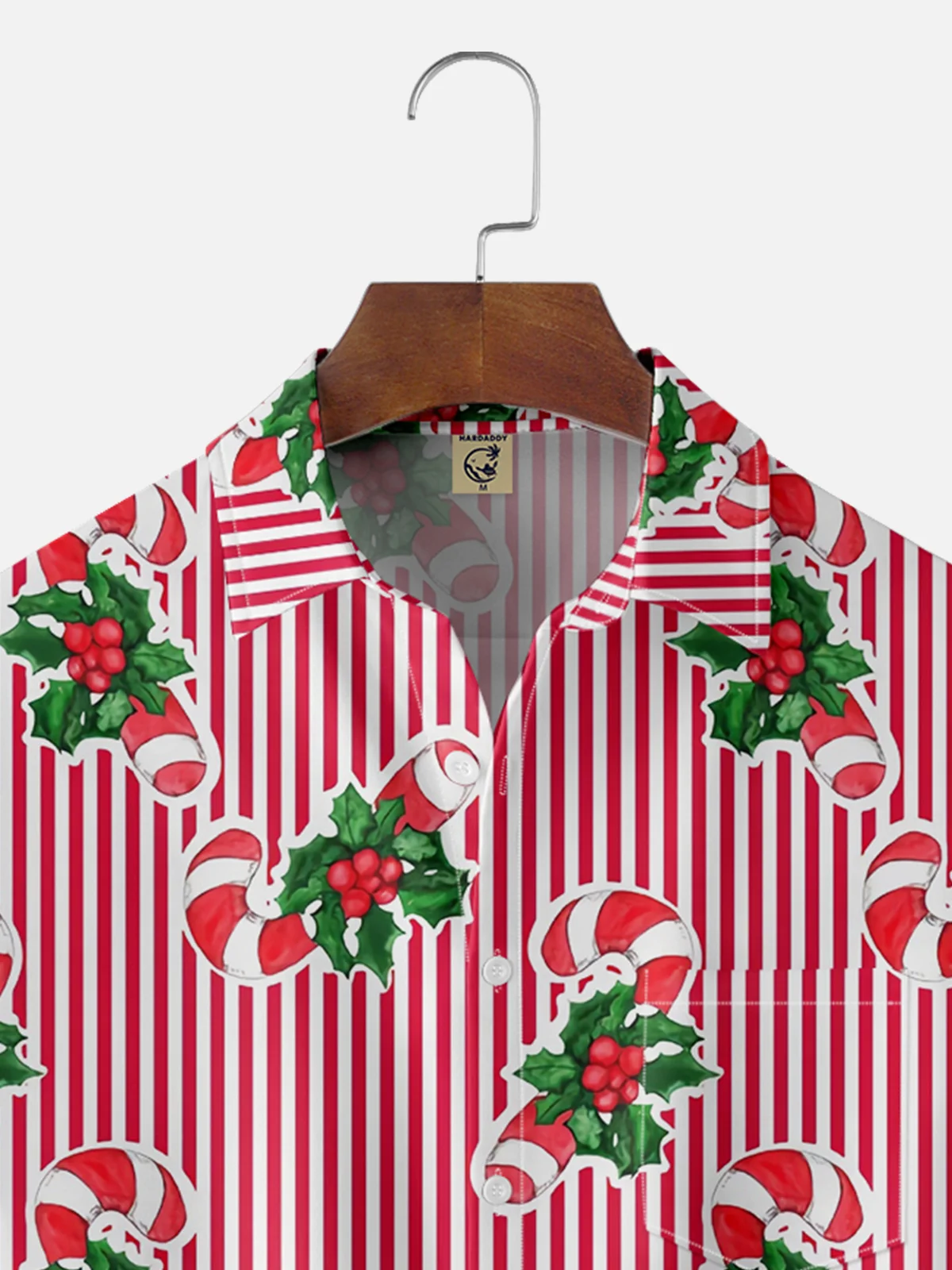 Moisture Wicking Christmas Candy Cane Chest Pocket Hawaiian Shirt