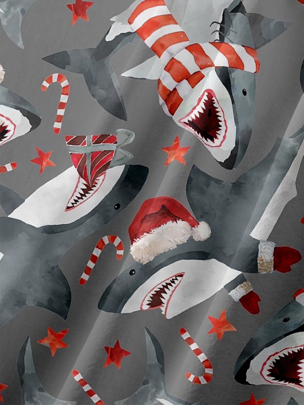 Moisture-wicking Christmas Shark Santa Hat Pocket Casual Shirt