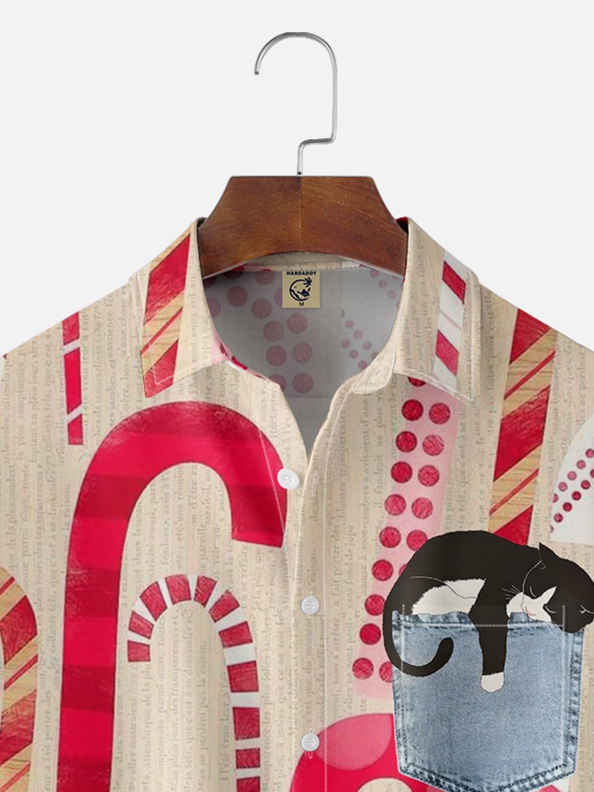 Moisture-wicking Christmas Candy Cane Cat Pocket Casual Shirt