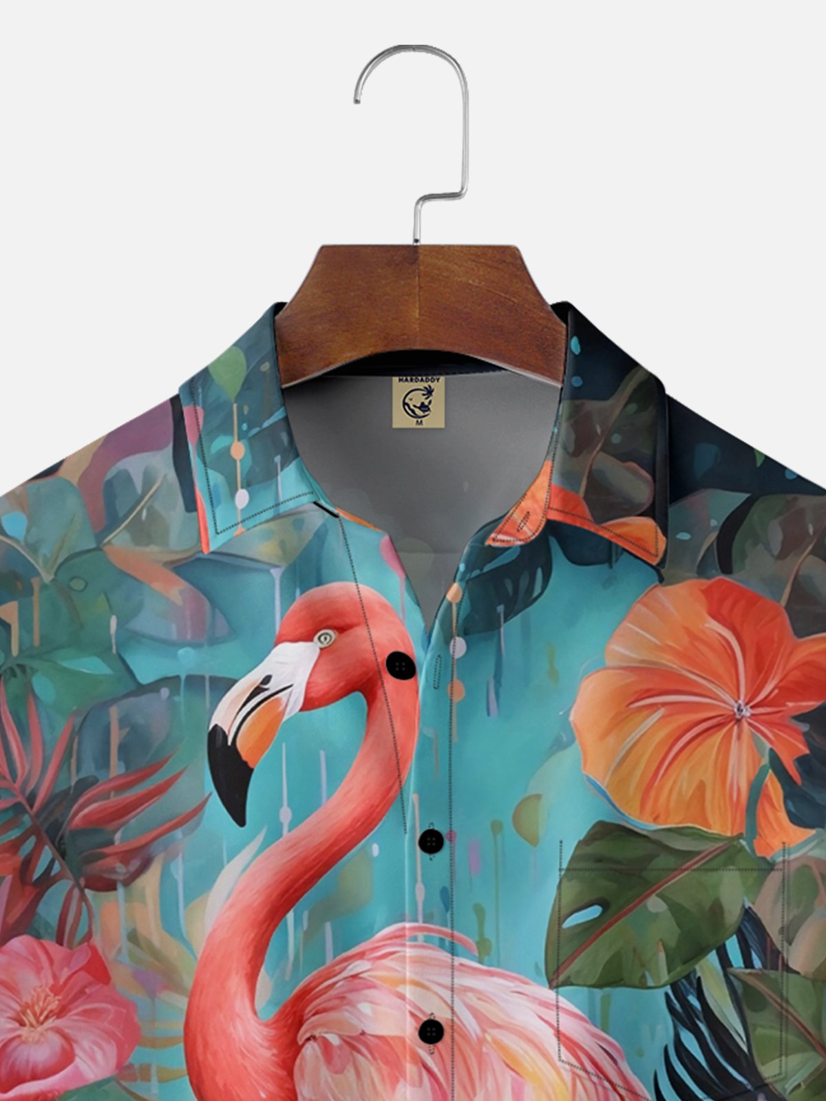 Moisture-wicking Flamingo Flower Pocket Hawaiian Shirt