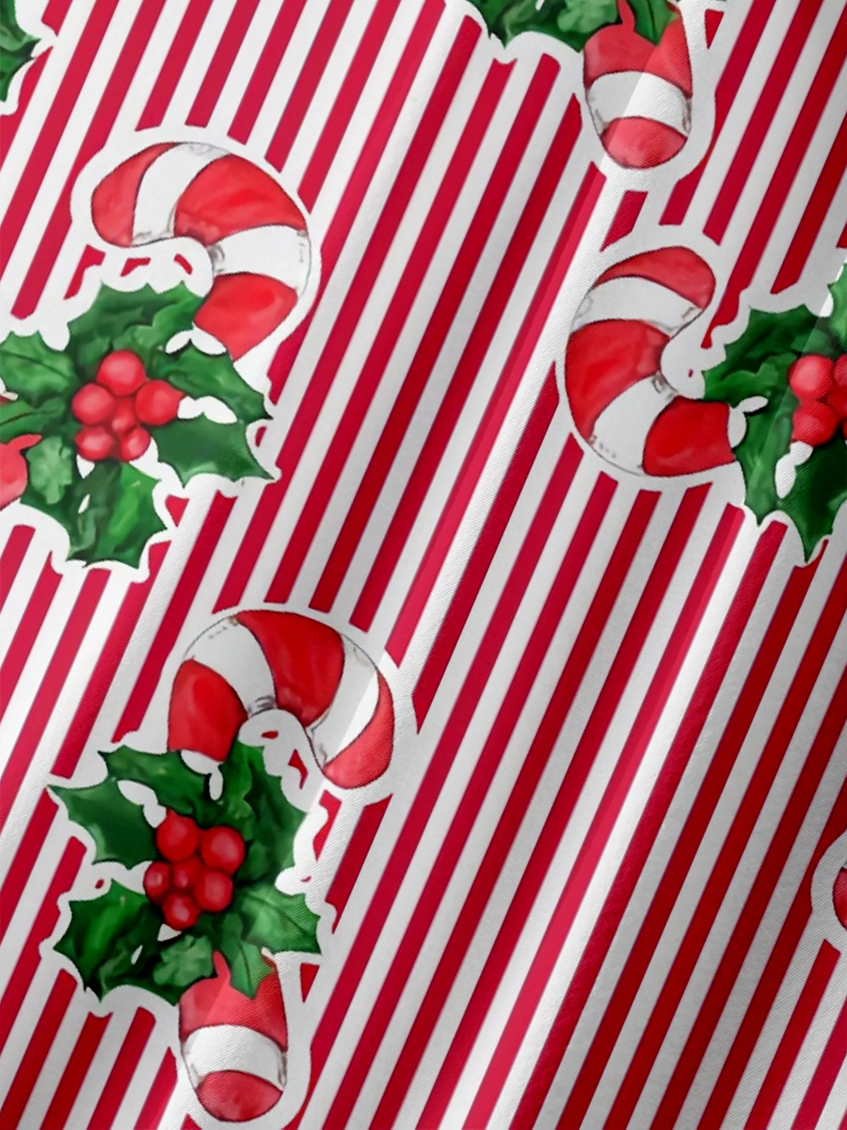 Moisture Wicking Christmas Candy Cane Chest Pocket Hawaiian Shirt