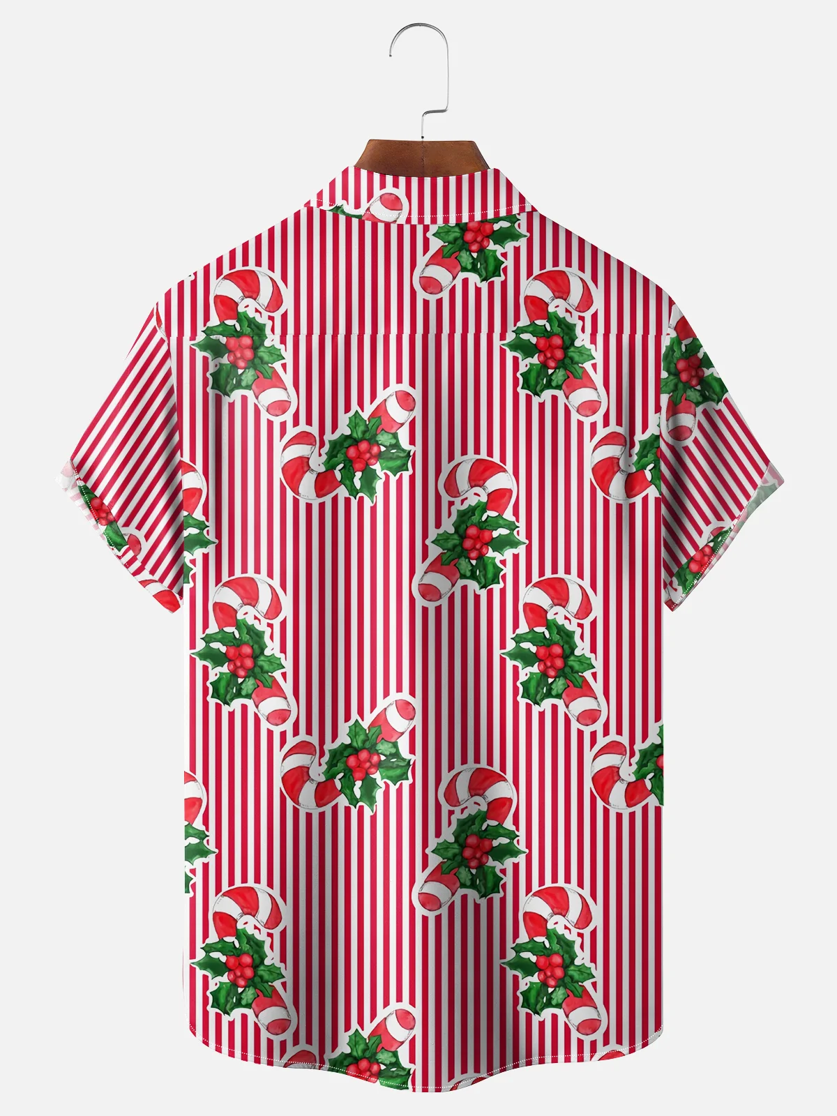 Moisture Wicking Christmas Candy Cane Chest Pocket Hawaiian Shirt