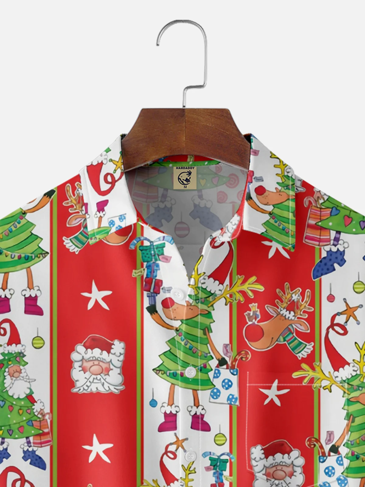 Moisture Wicking Santa Claus and Elk Chest Pocket Bowling Shirt