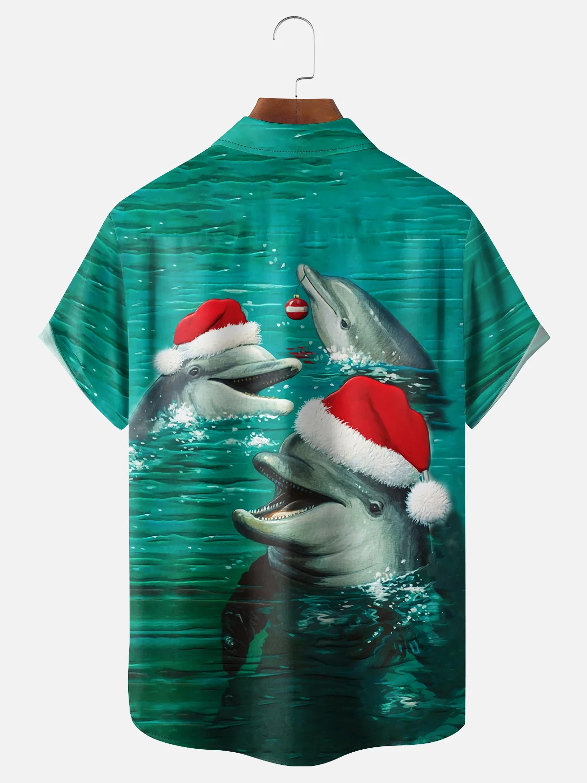 Moisture-wicking Christmas Dolphin Santa Hat Pocket Casual Shirt