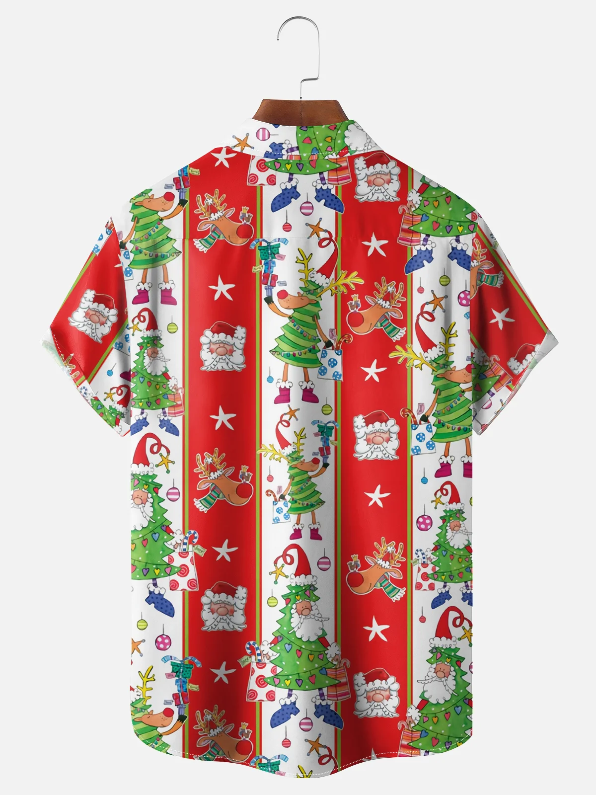 Moisture Wicking Santa Claus and Elk Chest Pocket Bowling Shirt