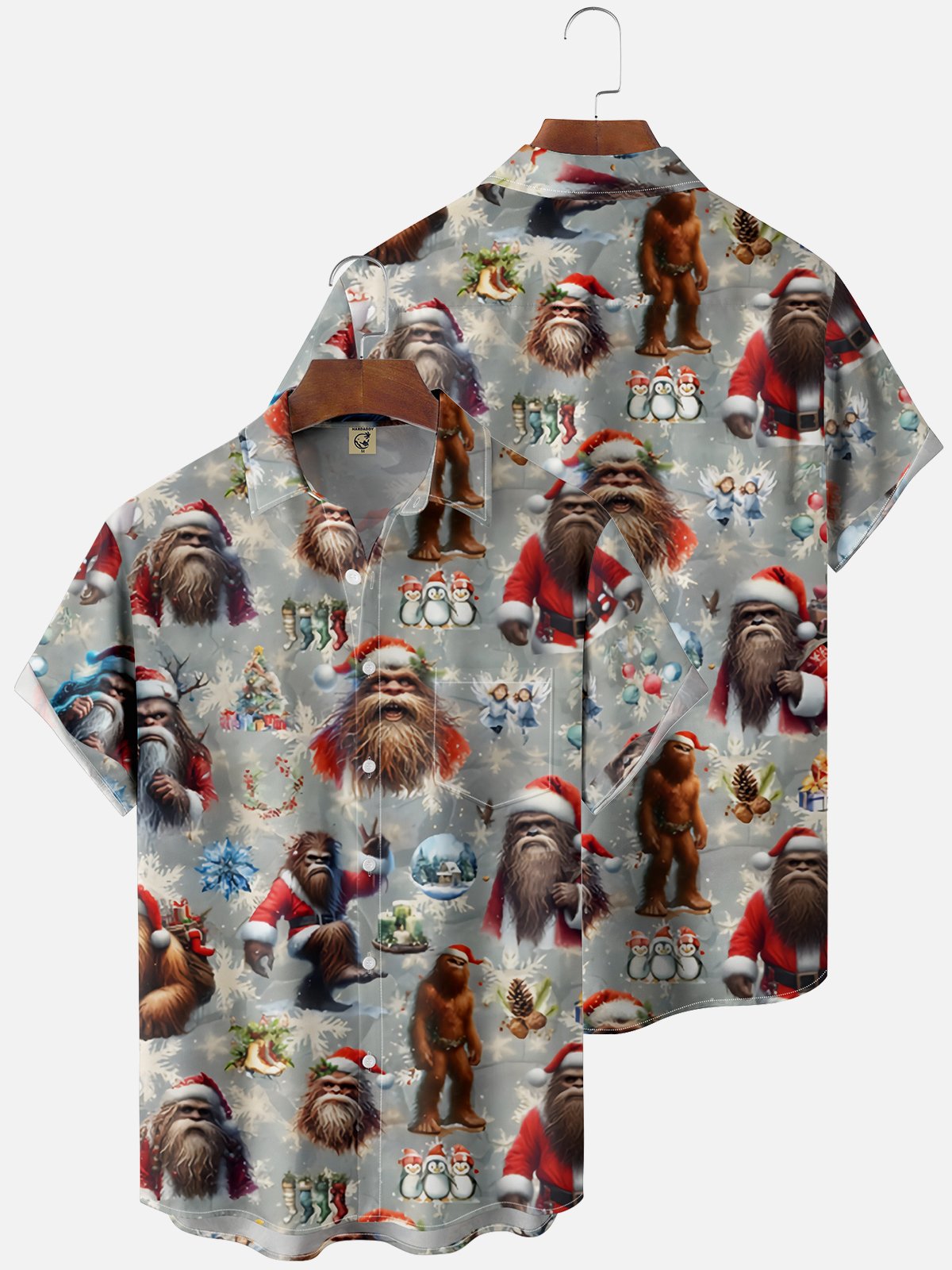 Moisture Wicking Christmas Bigfoot Chest Pocket Hawaiian Shirt