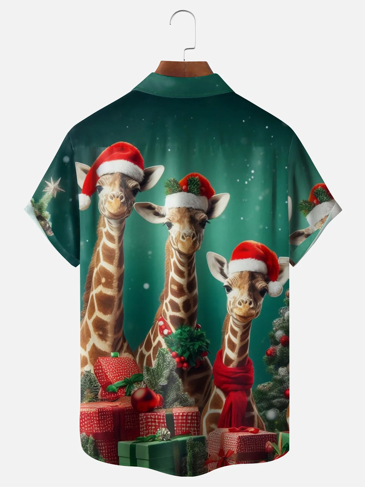 Moisture-wicking Christmas Santa Hat Giraffe Pocket Casual Shirt