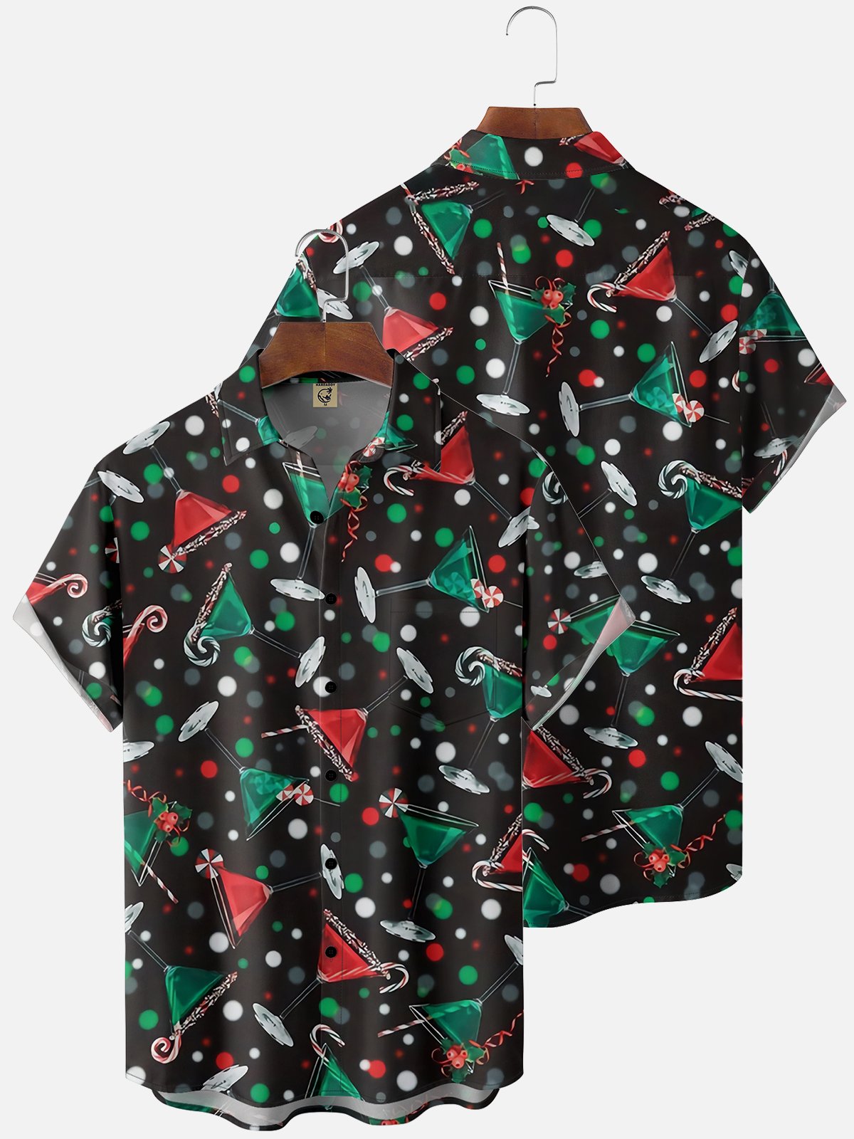 Moisture Wicking Christmas Christmas Mug Chest Pocket Casual Shirt