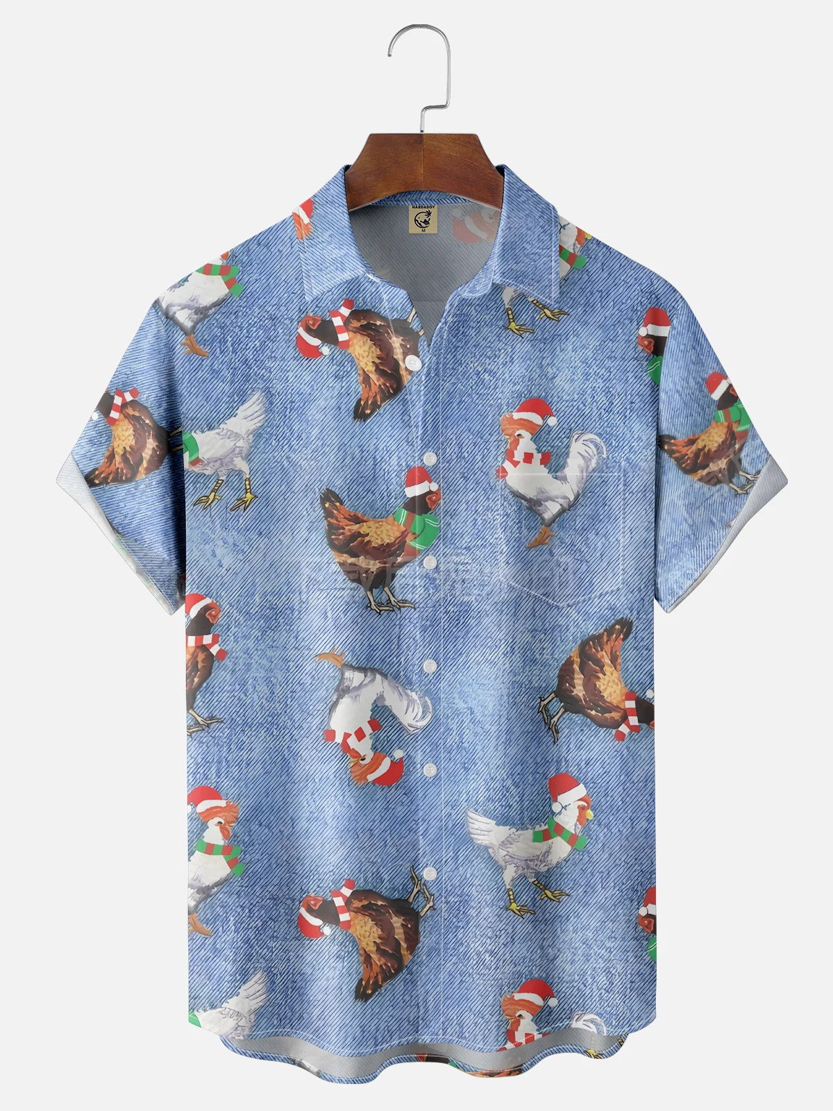 Moisture Wicking Christmas Chicken Chest Pocket Hawaiian Shirt