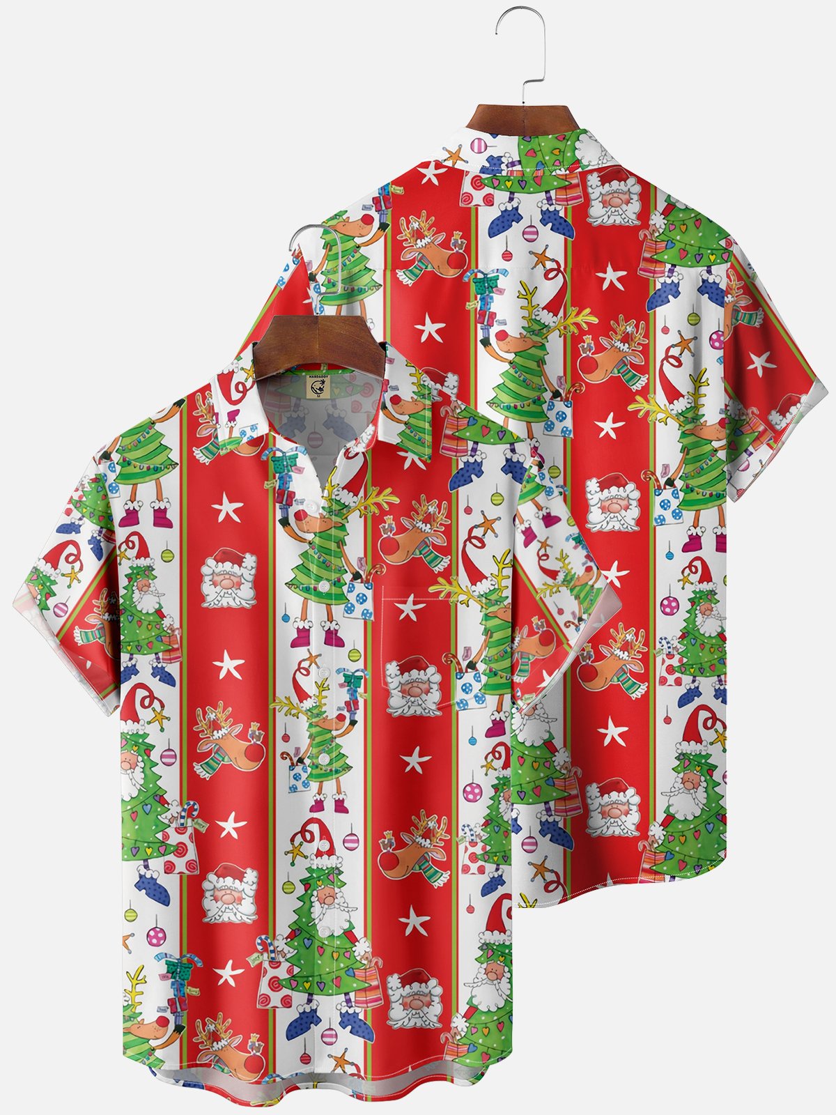 Moisture Wicking Santa Claus and Elk Chest Pocket Bowling Shirt