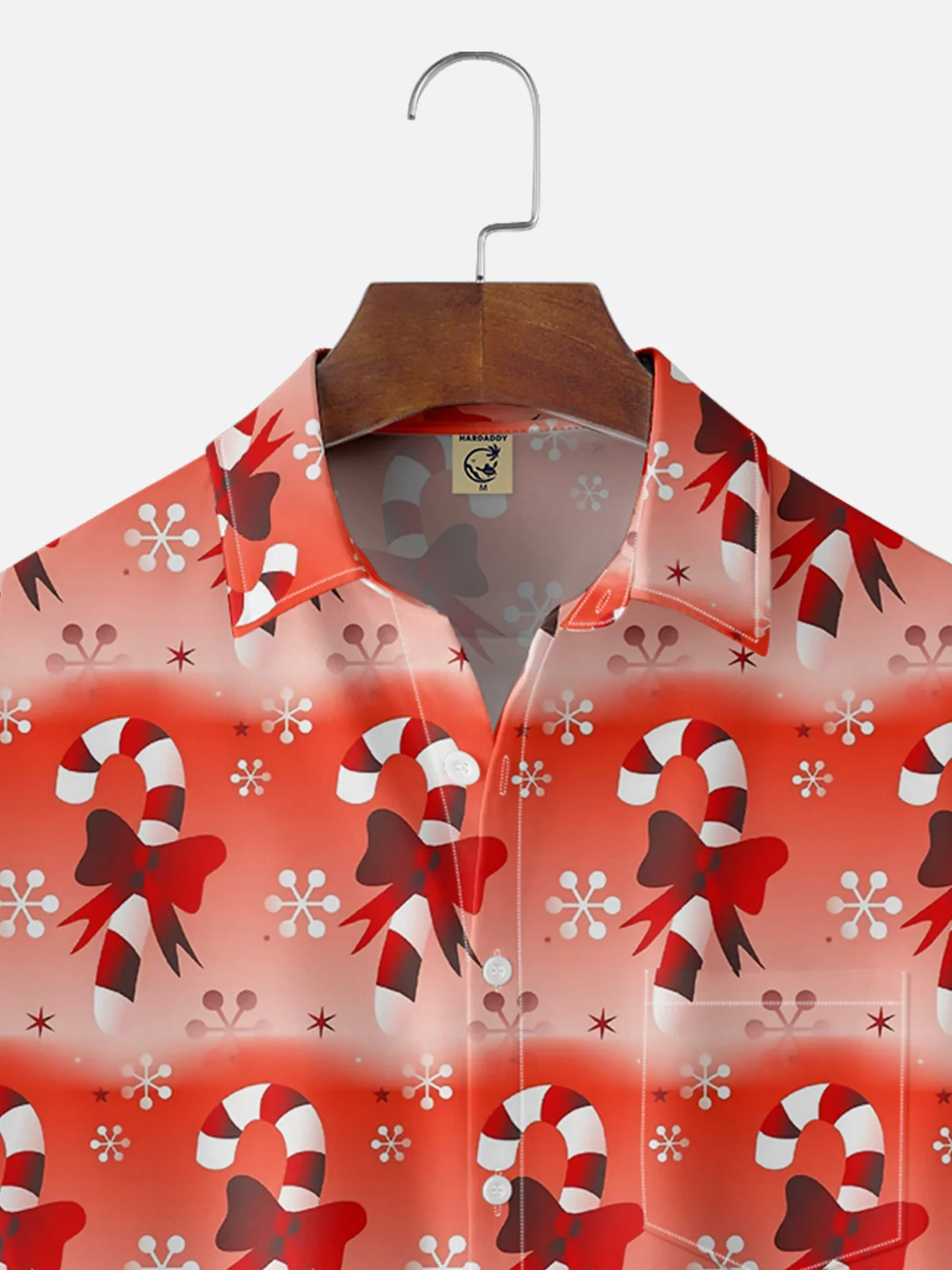 Moisture Wicking Christmas Candy Cane Chest Pocket Hawaiian Shirt