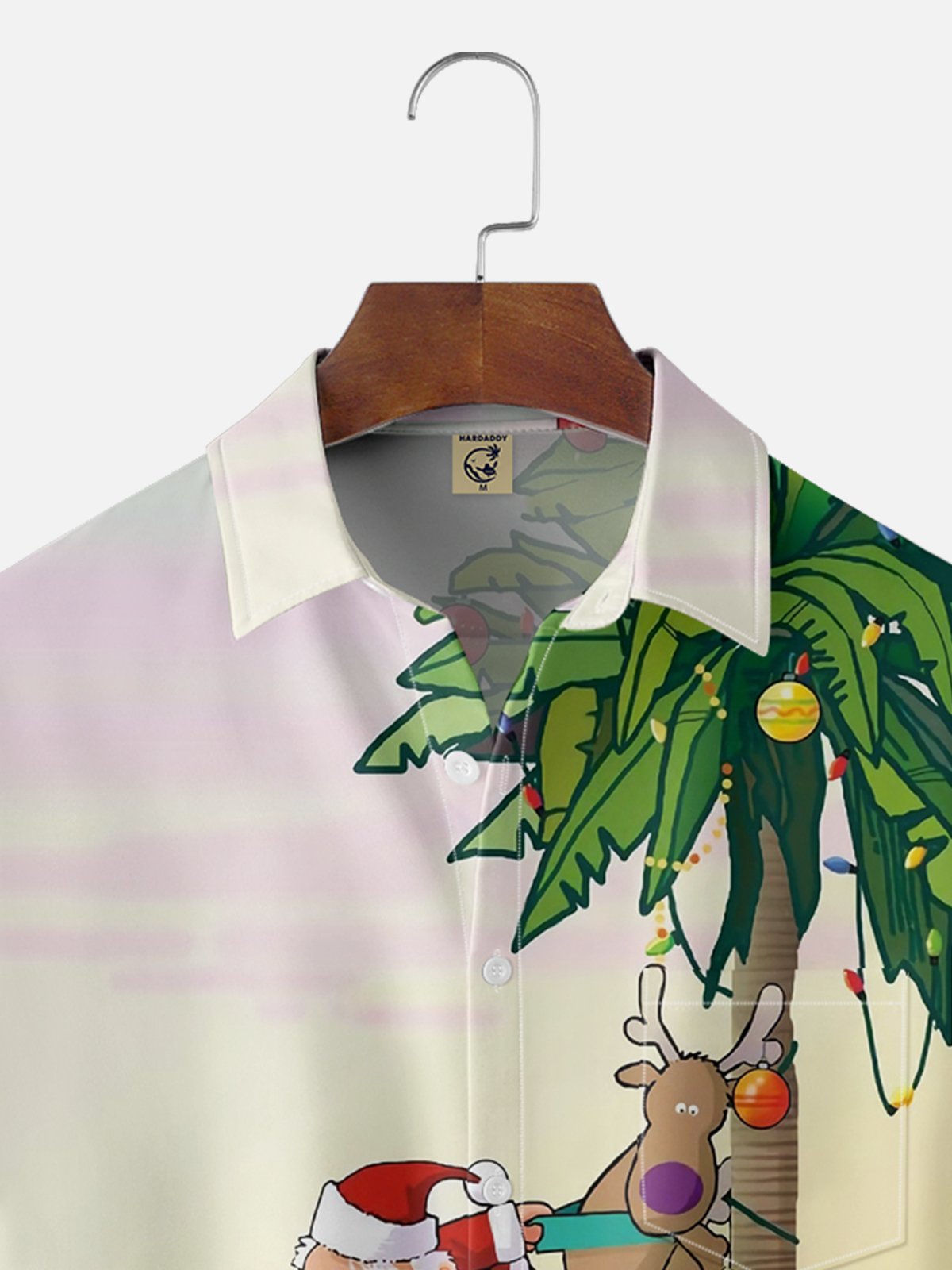 Moisture-wicking Christmas Santa Claus Elk Coconut Tree Cartoon Pocket Casual Shirt