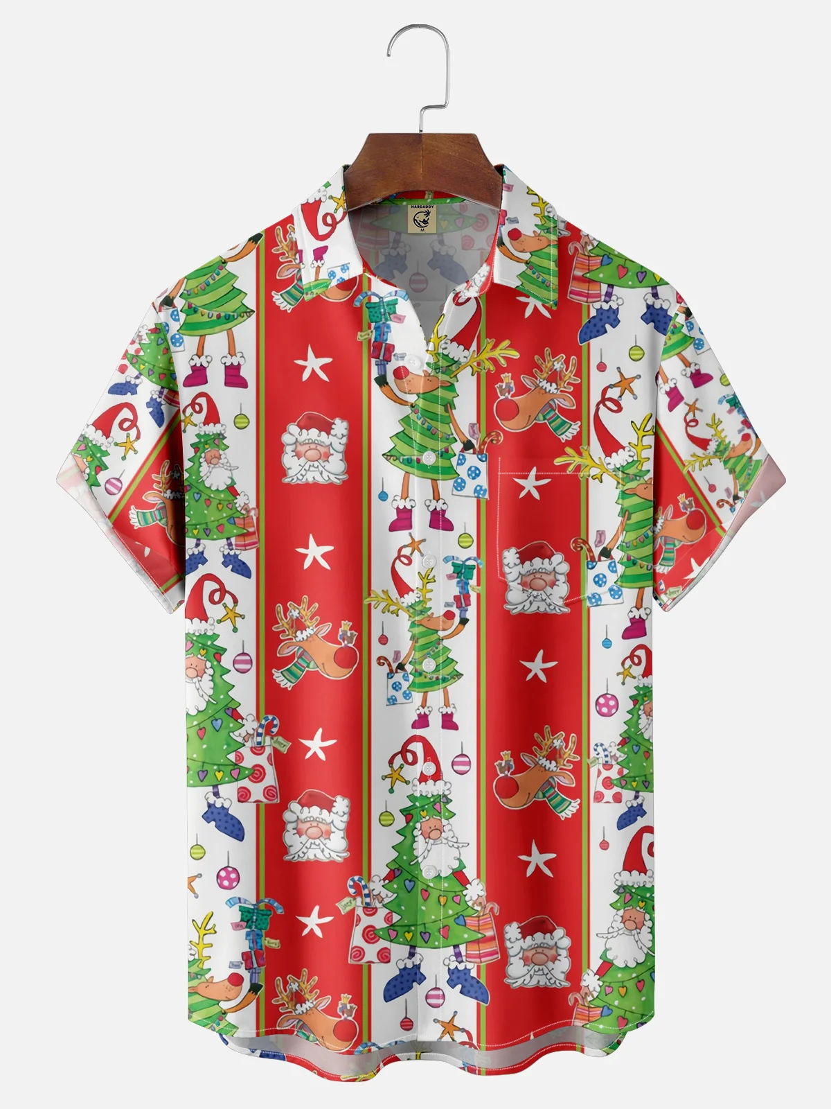 Moisture Wicking Santa Claus and Elk Chest Pocket Bowling Shirt